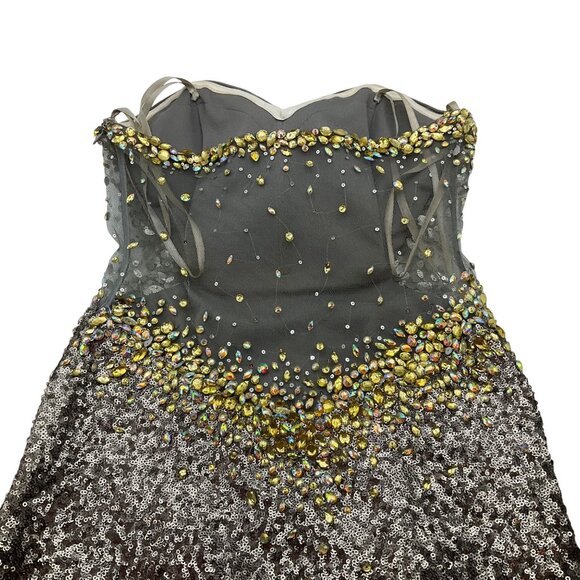 La Femme 4 Sequin Rhinsetone Strapless Gown Dress Silver Gold Old Money Sheer - Picture 4 of 15